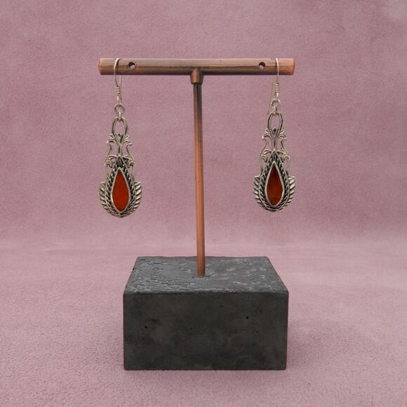 sterling silver braided carnelian scroll dangle earrings